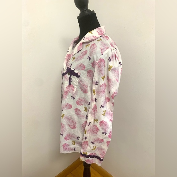 Victoria’s Secret Vintage Feather & Bow Cotton Pajama Set XS Pink Purple - Picture 2 of 11